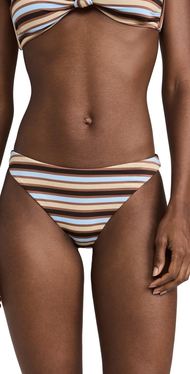 Ramy Brook Striped Isla Bikini Bottoms Beach Brown Stripe