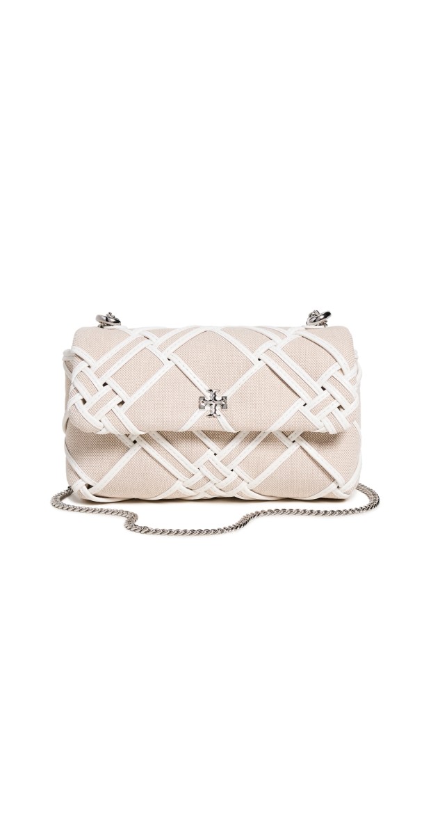 Tory Burch Kira Woven Canvas Mini Flap Bag Natural/Blanc