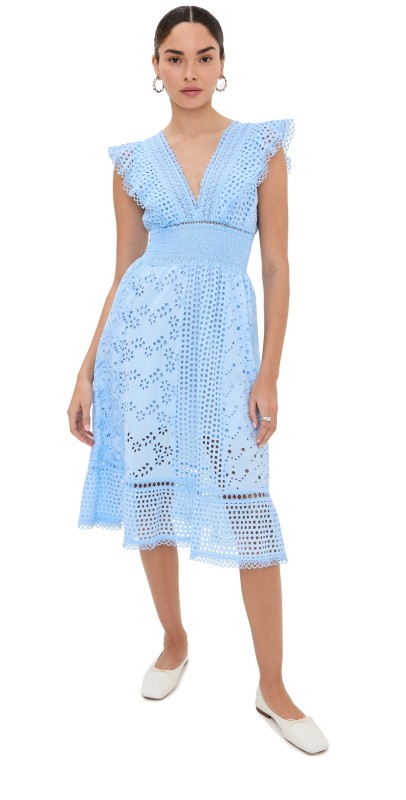 Temptation Positano Arno Embroidered Midi Dress Cielo