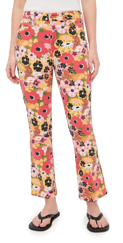 MOTHER Mid Rise Smokin Double Flood Jeans Flowers Al Fresco