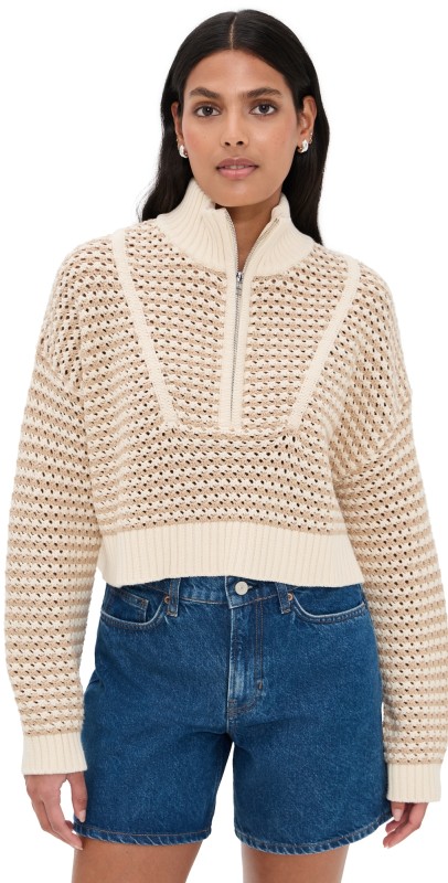 STAUD Cropped Hampton Sweater MARKET STRIPE