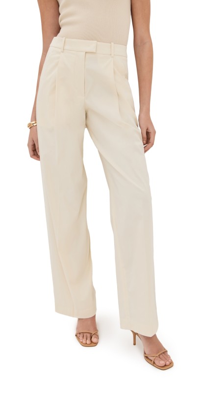 Another Tomorrow Cotton Gabardine Relaxed Wide Leg Pants Off White