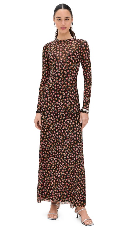 AFRM Paola Ankle Length Dress with Self Mesh Slip Lining Spring Ditsy