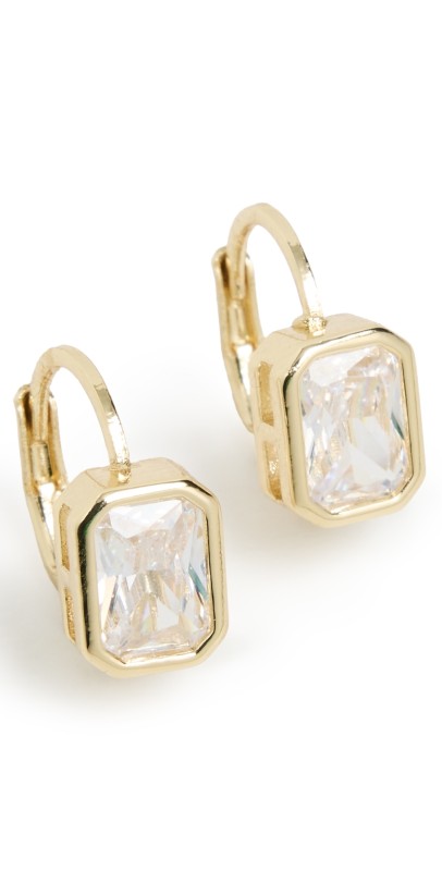 By Adina Eden CZ Bezel Emerald Baguette Huggie Earrings Gold