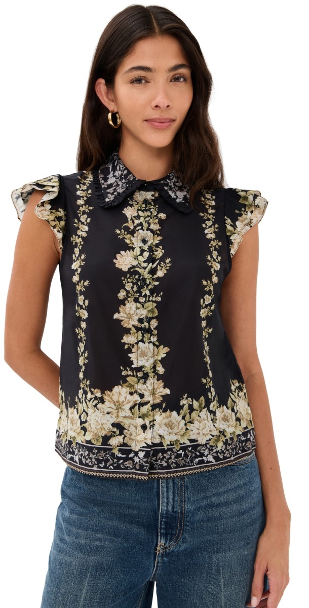 alice + olivia Martel Flutter Sleeve Blouse Free Falling