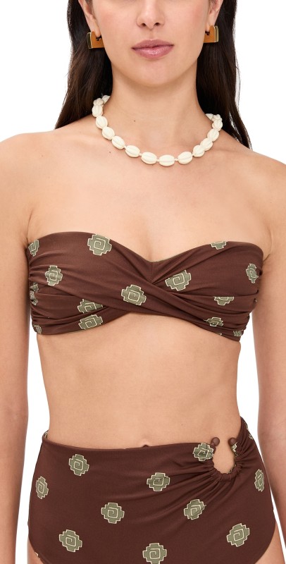 Johanna Ortiz Mocca Sea Sprite Bikini Top Dark Chocolate/Light Green