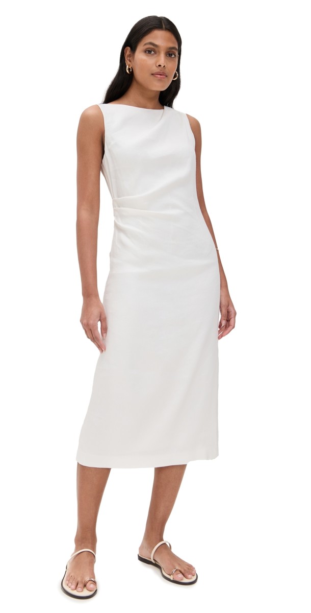 Theory Shoulder Drape Dress Ivory