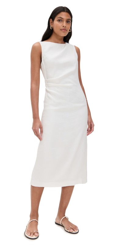 Theory Shoulder Drape Dress Ivory