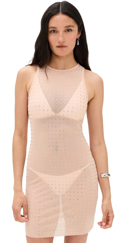 Dur Doux Zara Crystal Mini Dress Peach Stud