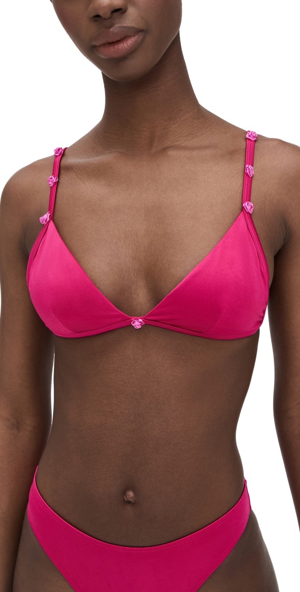 Good American Satin Perfect Fit Bikini Top Fuschia
