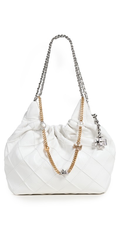 Tory Burch Fleming Distressed Mini Hobo Bag Blanc
