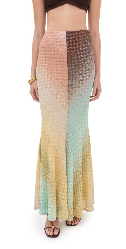 Missoni Long Metallic Skirt Multi Brown/Green/Light Blue