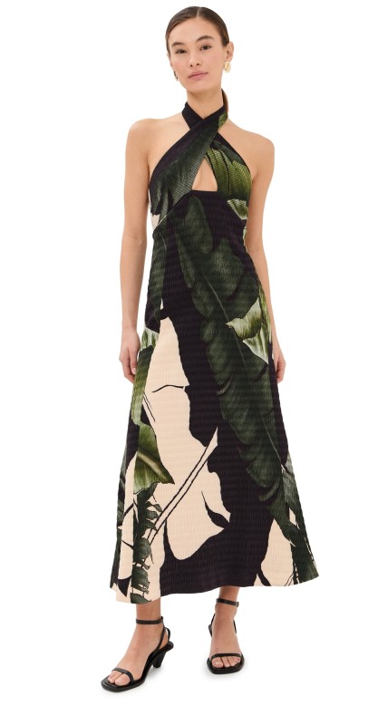 Johanna Ortiz Elegant Expedition Ankle Dress Palm Shadows Fairy/Green/Ecru
