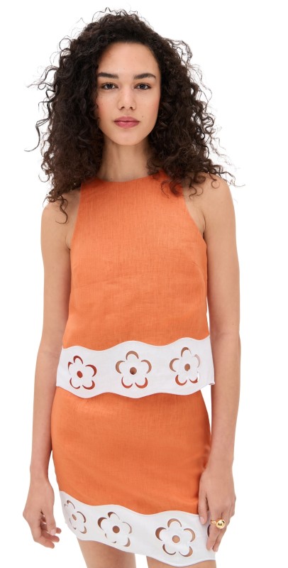 STAUD Mika Linen Top Apricot/White