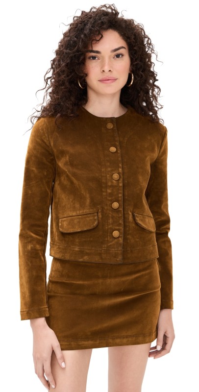 Joe's Jeans The Lady Like Flocked Velvet Jacket Bronze Brown