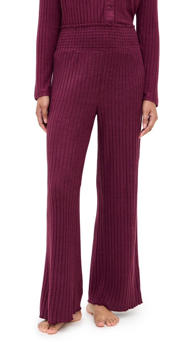 Z Supply Dawn Smocked Rib Pants Merlot