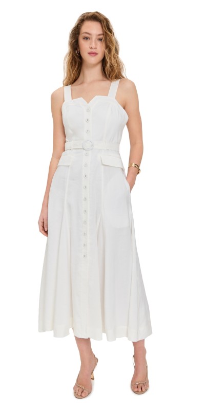 La Ligne Button Down Dress with Belt Ivory