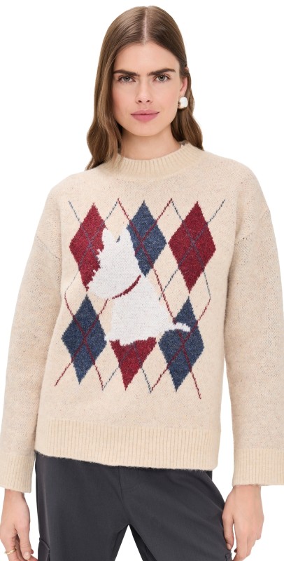Another Girl Westie Argyle Knitted Sweater Cream