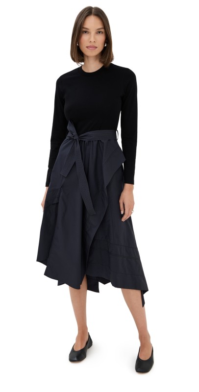 3.1 Phillip Lim Long Sleeve T-Shirt Combo Dress Black/Midnight