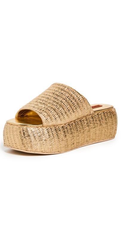 SIMONMILLER Metallic Raffia Cloudy Platform Sandals Gold/Natural