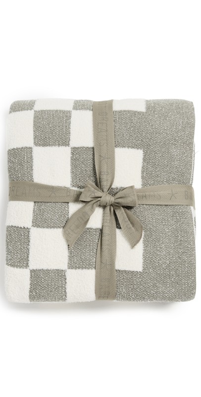 Barefoot Dreams CozyChic Cotton Checkered Throw Eucalyptus/Cream