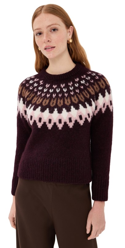Veronica Beard Anne Fair Isle Pullover Raisin Multi