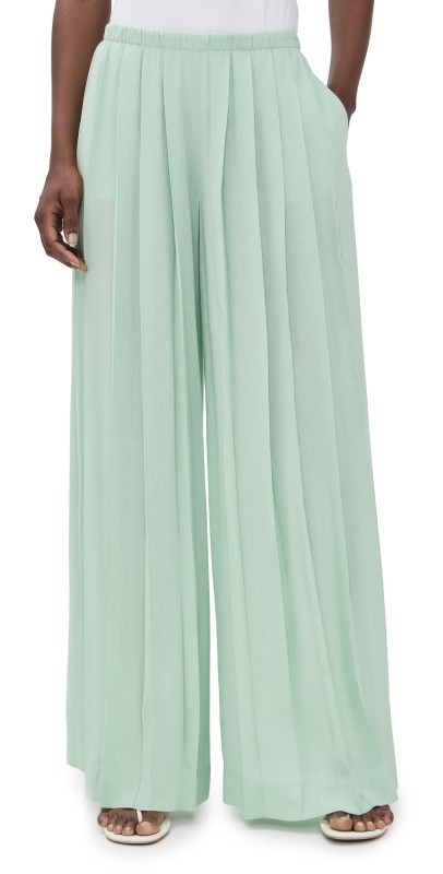 alice + olivia Jenna Pleated Wide Leg Pull On Pants Green Tea