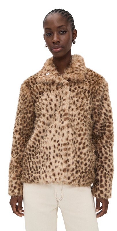 Bailey Rose Leopard Fur Coat Brown