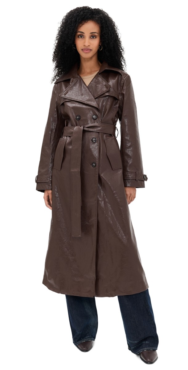 Madison the Label Hutson Faux Leather Trench Coat Choc