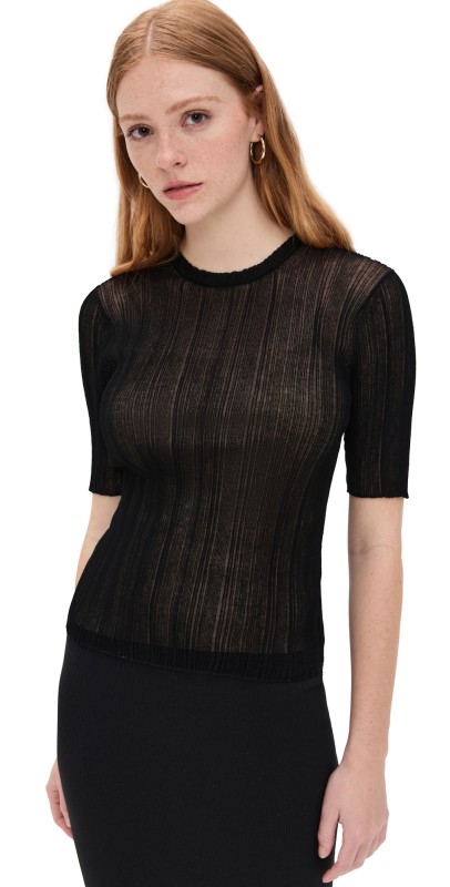 Vince Double Layer Rib Elbow Sleeve Pullover Black/Sabbia