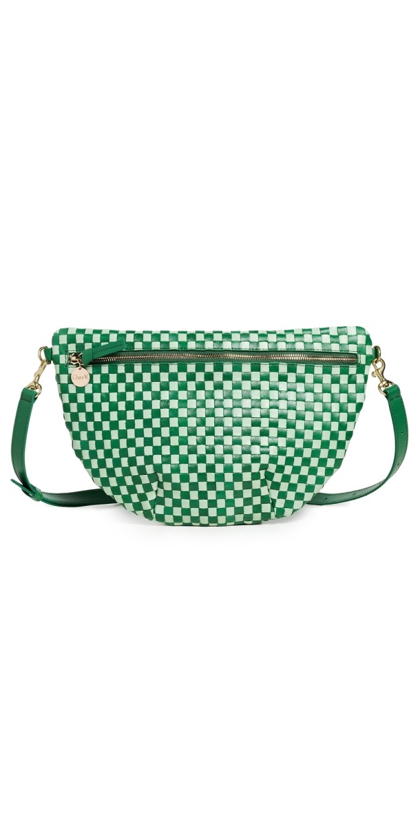 Clare V. Grande Fanny Pack Fern & Mist Woven Checker