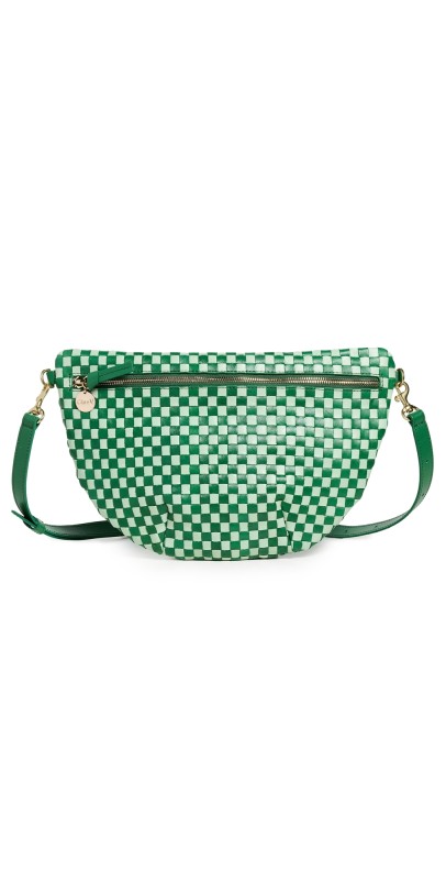 Clare V. Grande Fanny Pack Fern & Mist Woven Checker