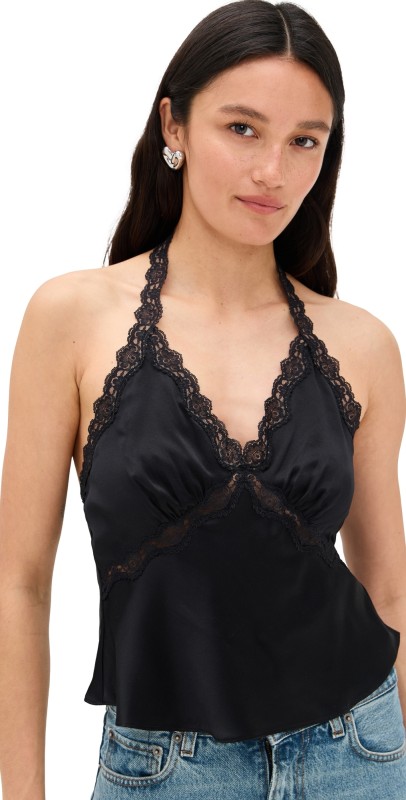 Reformation Monica Silk Top Black