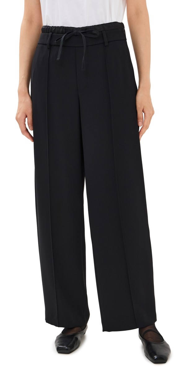 Vince Mid Rise Double Waistband Drawstring Pants Black