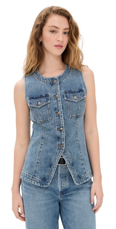 Madewell Denim High Crew Neck Vest Billings Wash