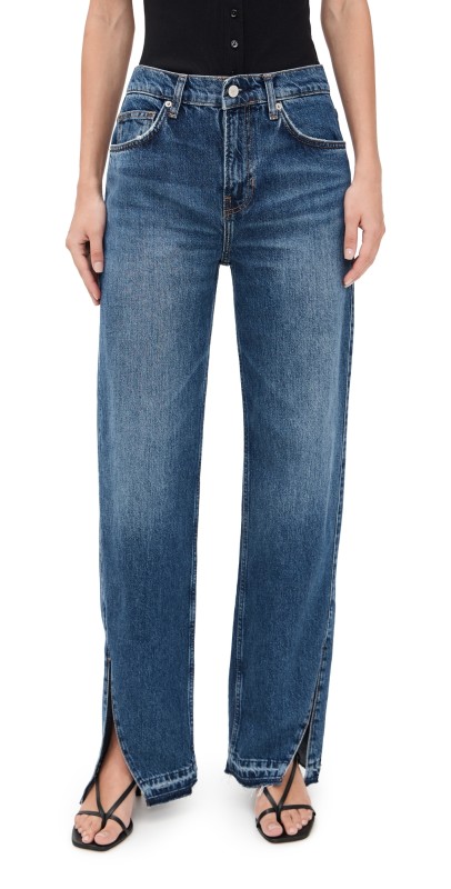 Reformation Val 90s Mid Rise Straight Jeans Maggiore Vented Let Down Hem