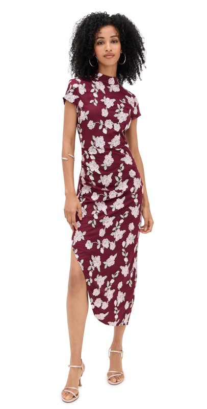 ROTATE Mesh Asymmetric Dress Zinfandel Combo