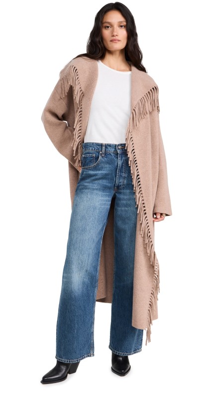 Naadam Wool Fringe Coat Heathered Brown