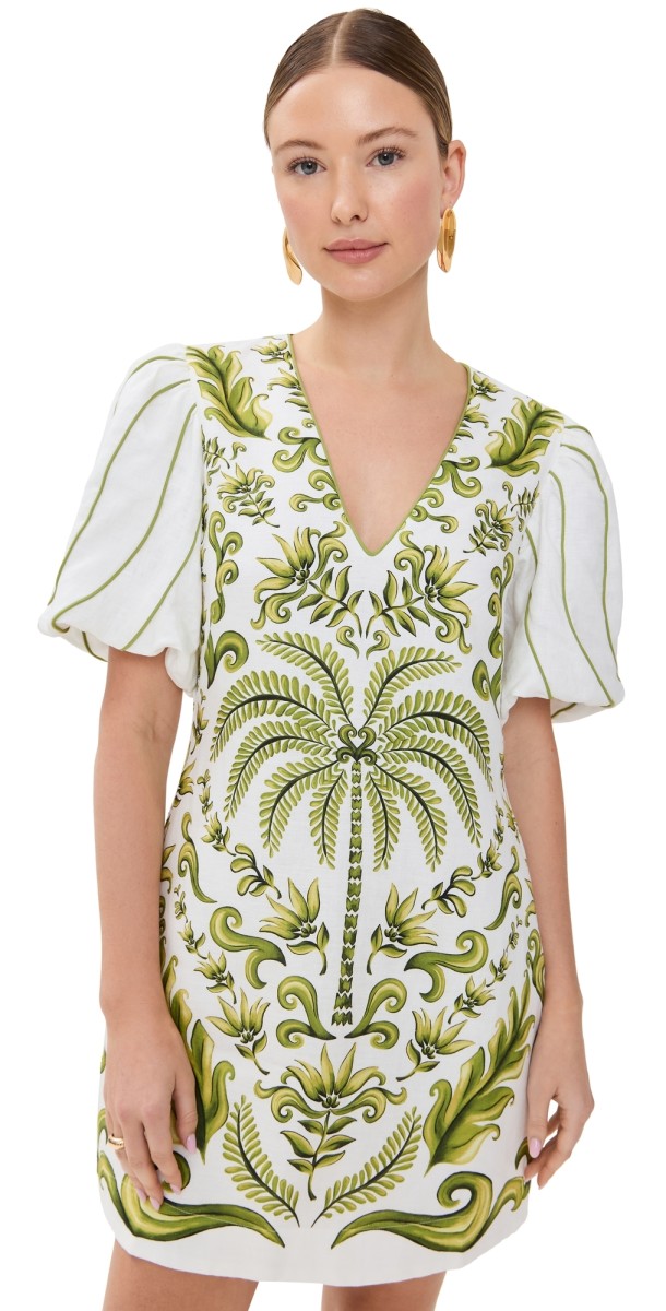 FARM Rio Milani V Neckline Short Sleeve Mini Dress Milani Off-White