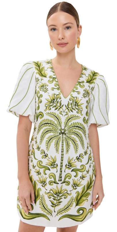 FARM Rio Milani V Neckline Short Sleeve Mini Dress Milani Off-White