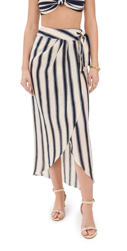 Johanna Ortiz Waves Of Destiny Wrap Skirt Swim Tie Dye Lines/Ecru/Blue