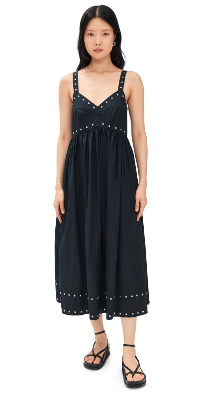 THE GREAT. The Reyes Dress with Studs Black