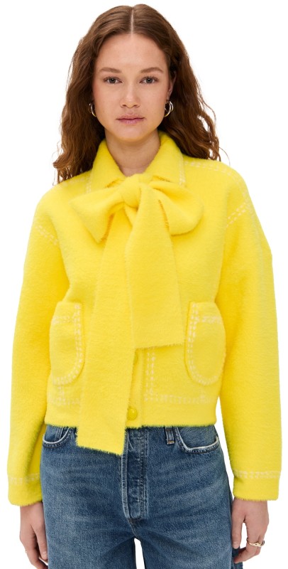 ESSENTIEL ANTWERP Hoops Cardigan with Bow Lemon Zest