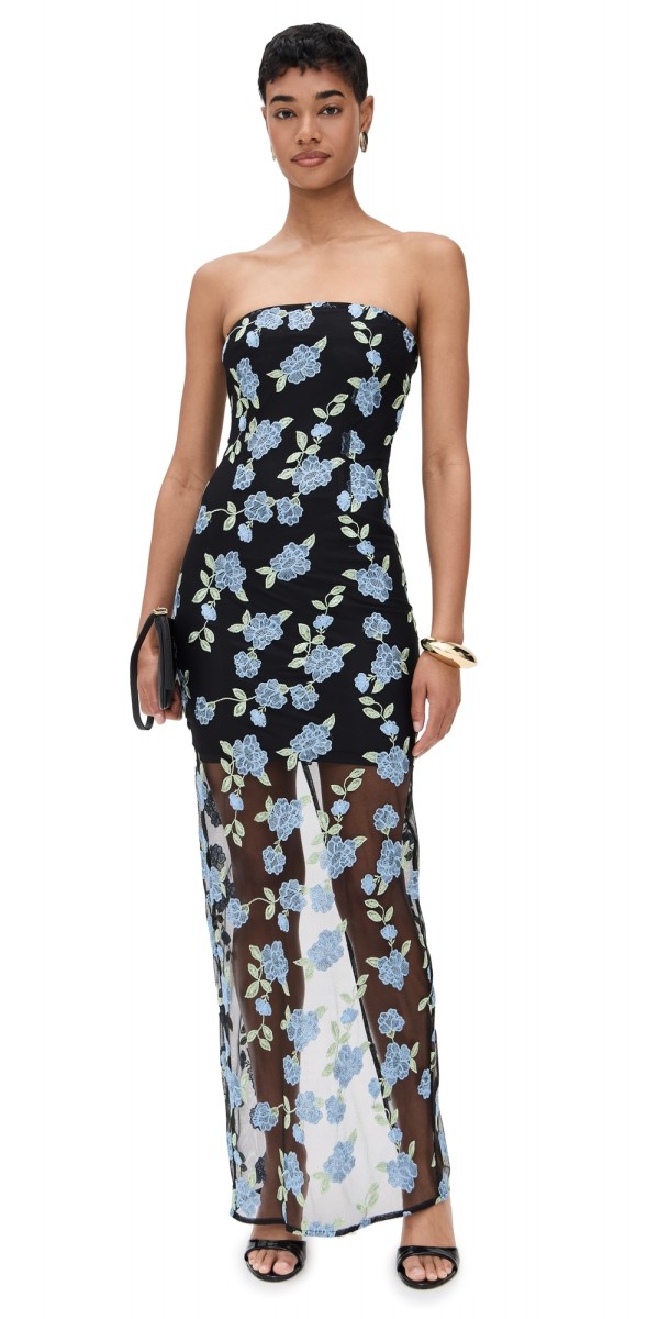 ROTATE Flower Mesh Tube Dress Black Comb.