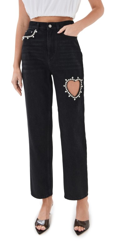 AREA Crystal Heart Jeans Black