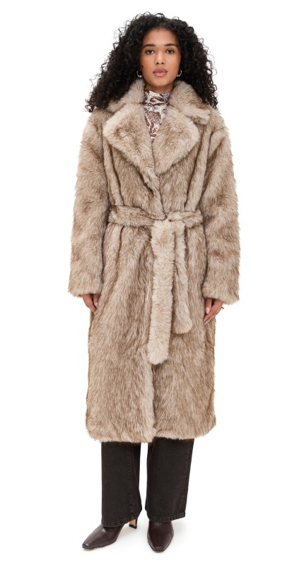 Bailey Rose Long Fur Coat Taupe