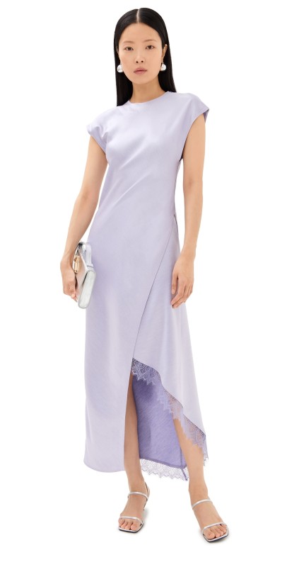 JW Anderson Asymmetric Lace Trim Layered Dress Lilac