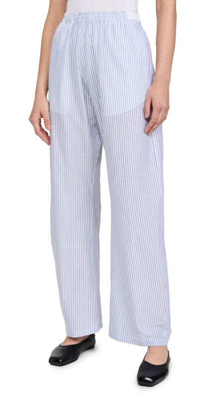 MM6 Maison Margiela Striped Cotton Poplin Pants Pinstripes White/Blue