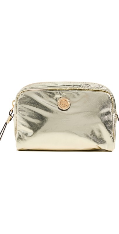 Tory Burch Virginia Metallic Curved Cosmetic Case Gold