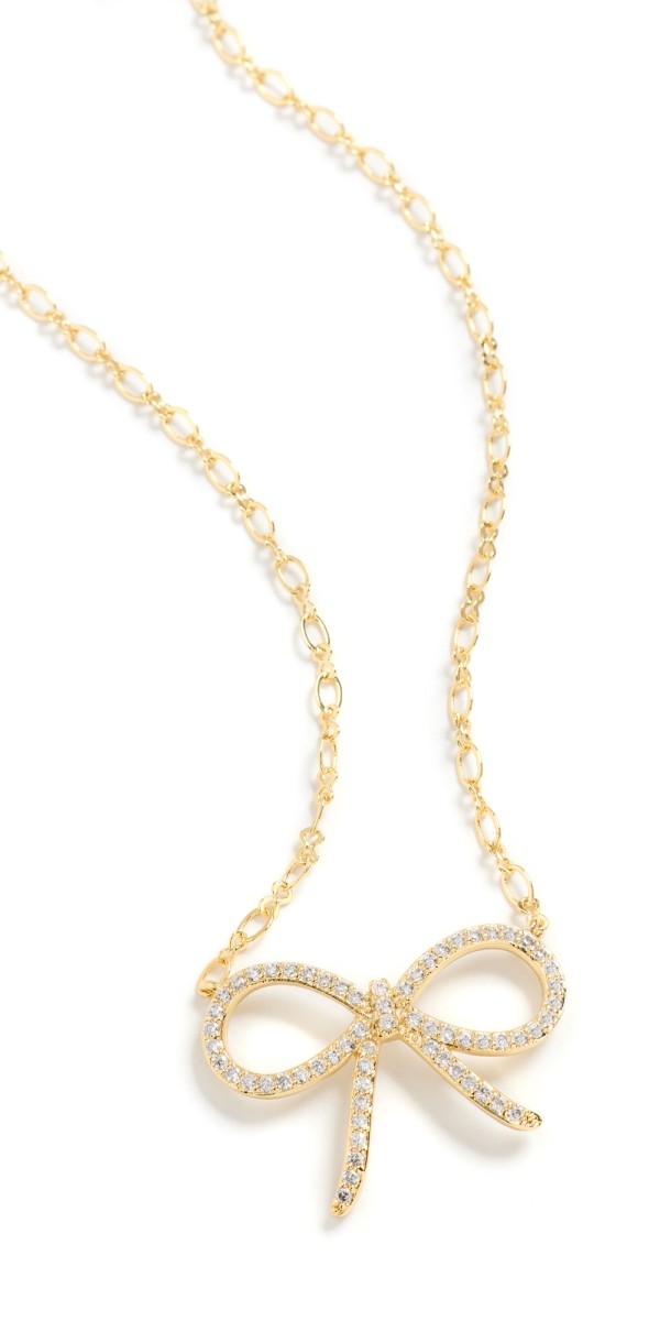 By Adina Eden Thin Pave Bow Necklace Gold